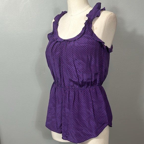 Rebecca Taylor Purple Pink Polka Dot Silk Ruffle Tank Top Blouse Size 6 - Picture 4 of 10